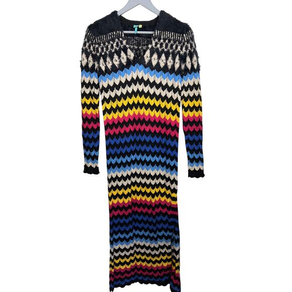 Anthropologie Farm Rio Chevron Rainbow Color Crochet Knit Sweater Maxi Dress S - Picture 2 of 9